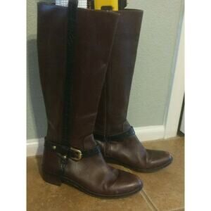 Vince Camuto Fantasia Over the Knee Leather Maroon Gold Buckle Zipper Boots 7.5M